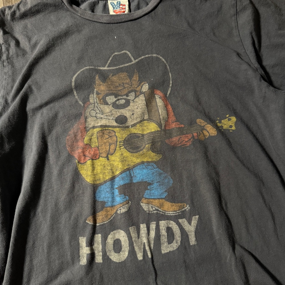 Junk Food Looney Tunes Taz Cowboy Howdy Graphic T-Shirt Mens Medium Faded Black - Picture 4 of 8